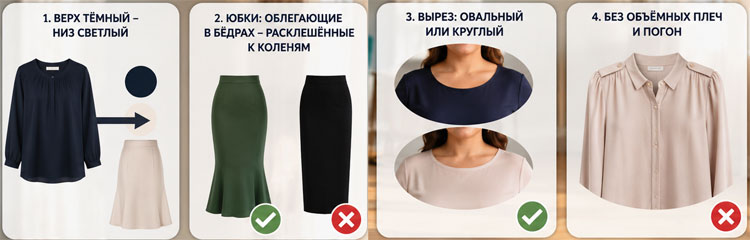 фасоны для полных женщин с фигурой Т (перевёрнутый треугольник)