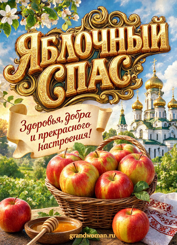 Яблочный Спас картинка с поздравлениями скачать, открытка с пожеланием здоровья, добра и прекрасного настроения