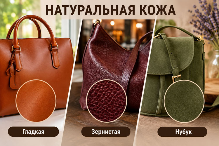 сумки из натуральной кожи: гладкая кожа, зернистая кожа, нубук